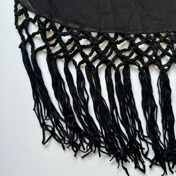 NWT Shein Swim Cover Up Fringe Trim Black Tie Side Skirt Sheer Boho Beachy Sz M - Picture 6 of 9